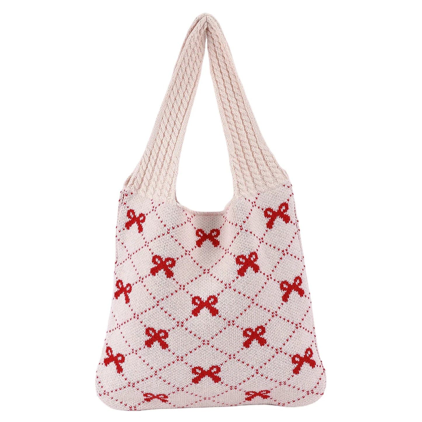 Charming Bow Knit Crochet Tote Bag