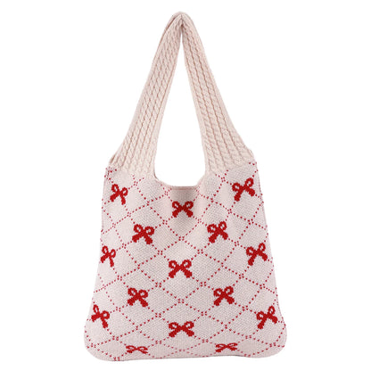 Charming Bow Knit Crochet Tote Bag