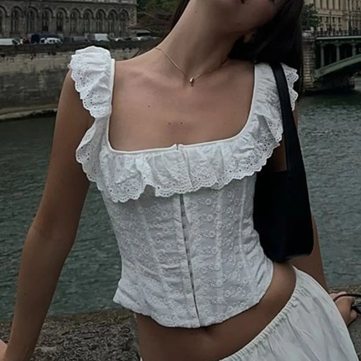 Belle Fleur White Ruffle Corset Crop Top