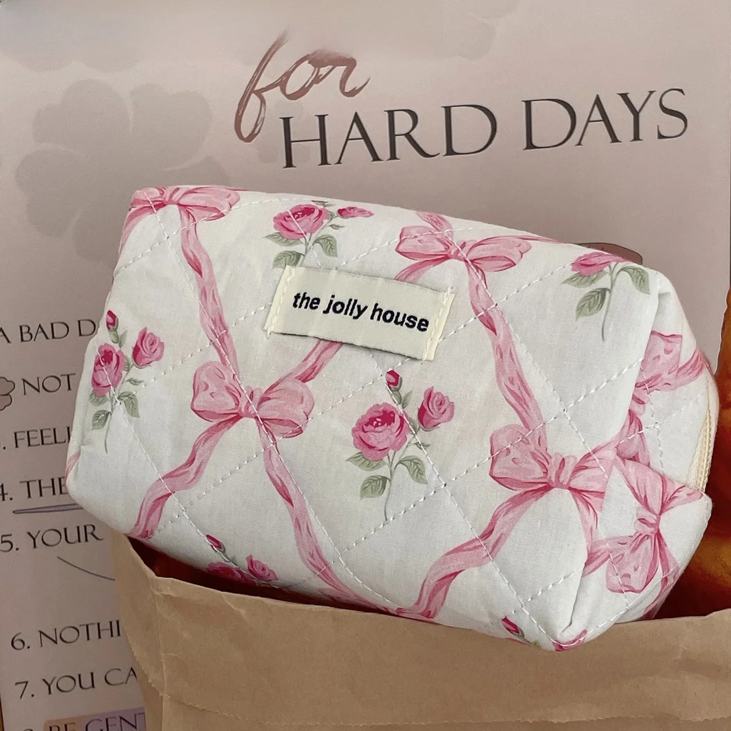 Coquette Large Capacity Floral Quilted Makeup Bag