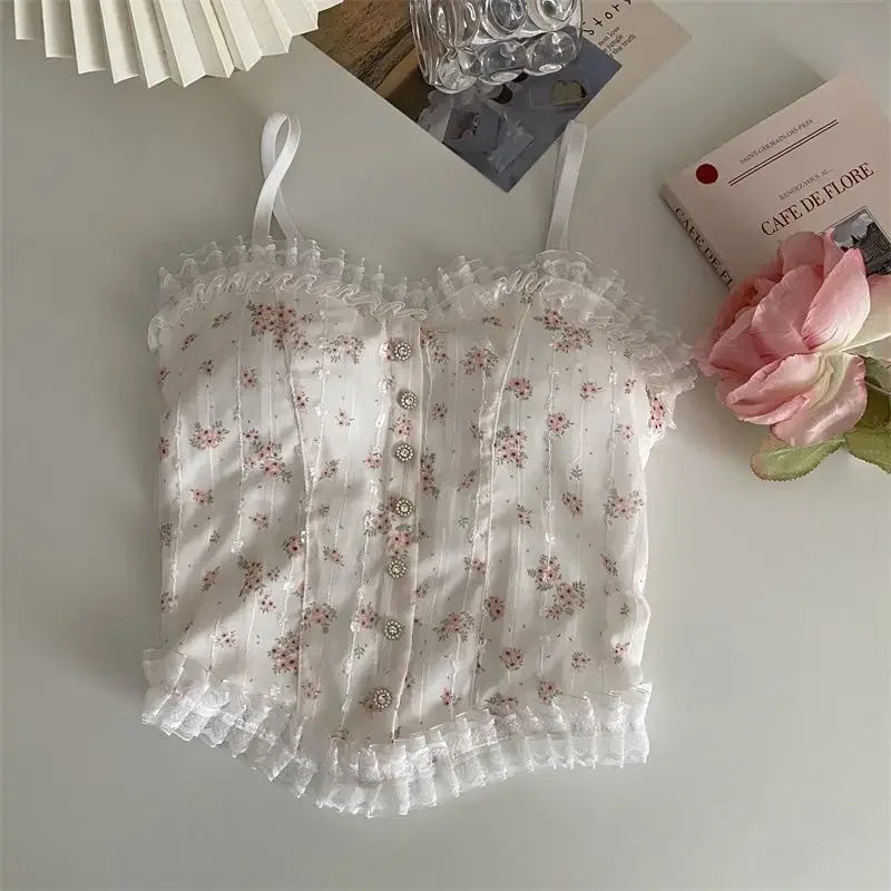 Coquette Floral Lace Trimmed Camisole Set