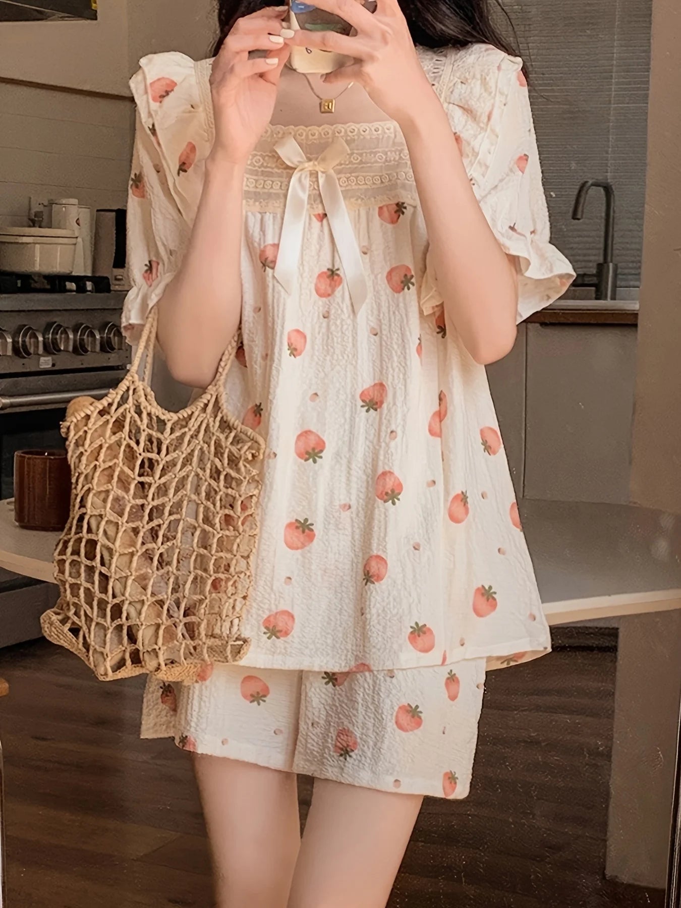 Coquette Charming Strawberry Print Loungewear Set