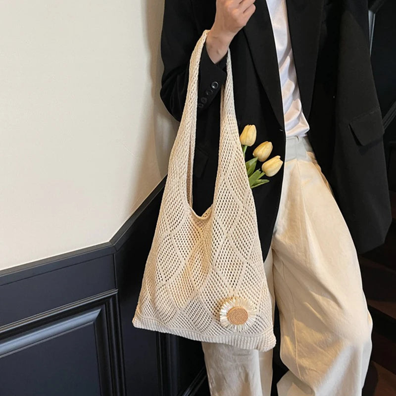 Coquette Crochet Flower Tote Bag
