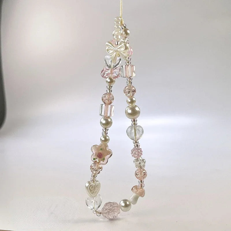 Coquette Aesthetic Cute Bowknot Flower Bead Phone Strap