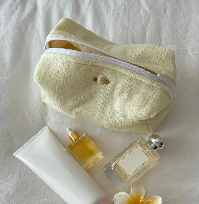 Elegant White Makeup Case with Floral Design