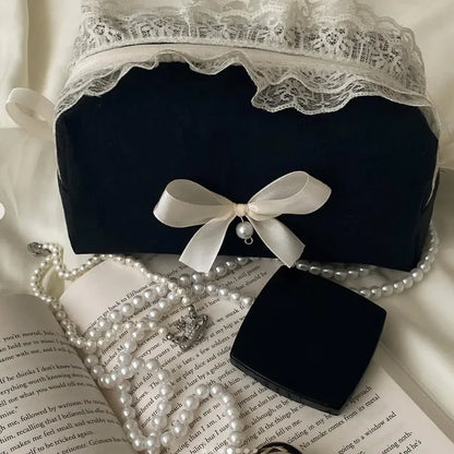 Coquette Sweet Lace Bow Cosmetic Bag