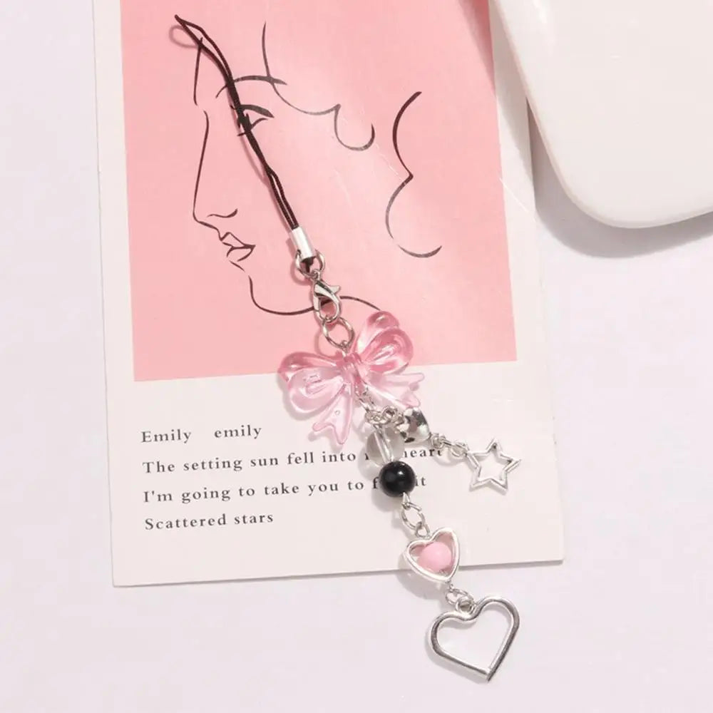 Coquette Cute Crystal Bowknot Pearl Beaded Phone Strap