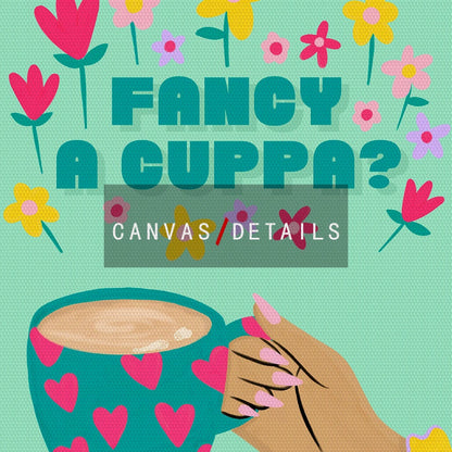 Pink Coffee Cup Abstract Cartoon Art Canvas Print