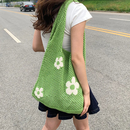 Sweet Flower Knitted Tote Bag