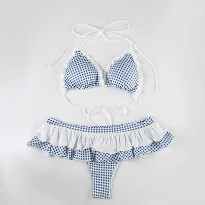 Sweet Gingham Ruffle Bikini Set