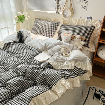 Cute Coquette Ruffled Pink & Gingham Bedding Set