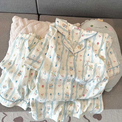 Charming Plaid Pajama Set with Ruffle Accents