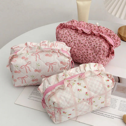 Coquette Floral Quilted Makeup Pouch Set