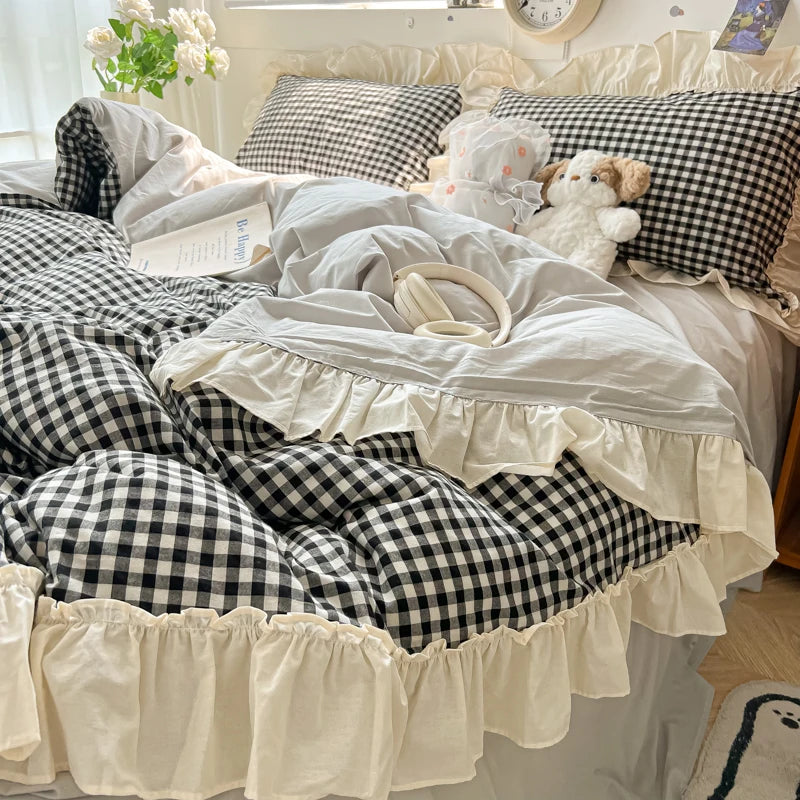 Cute Coquette Ruffled Pink & Gingham Bedding Set