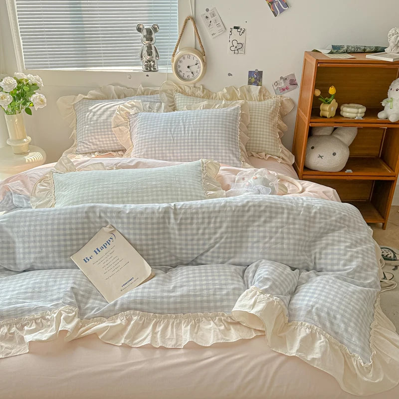 Cute Coquette Ruffled Pink & Gingham Bedding Set