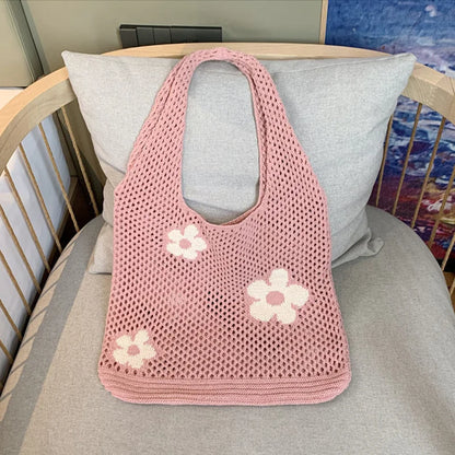 Sweet Flower Knitted Tote Bag