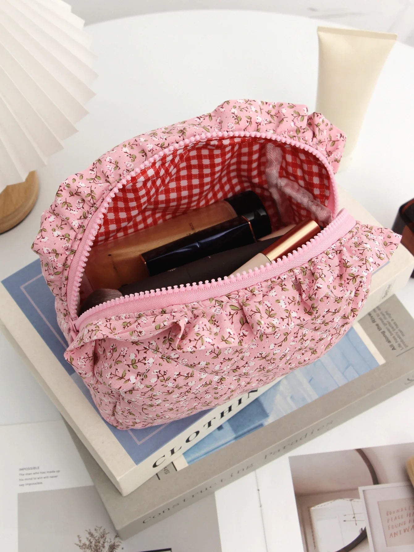 Coquette Floral Quilted Makeup Pouch Set