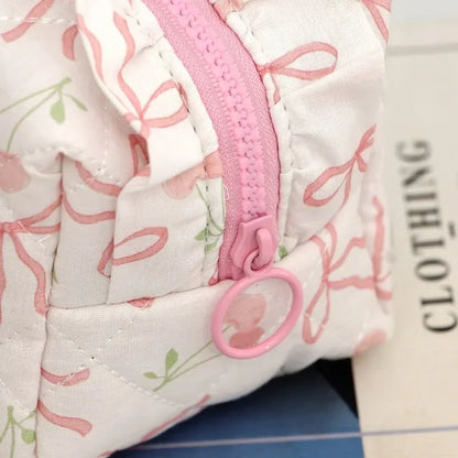 Coquette Floral Quilted Makeup Pouch Set