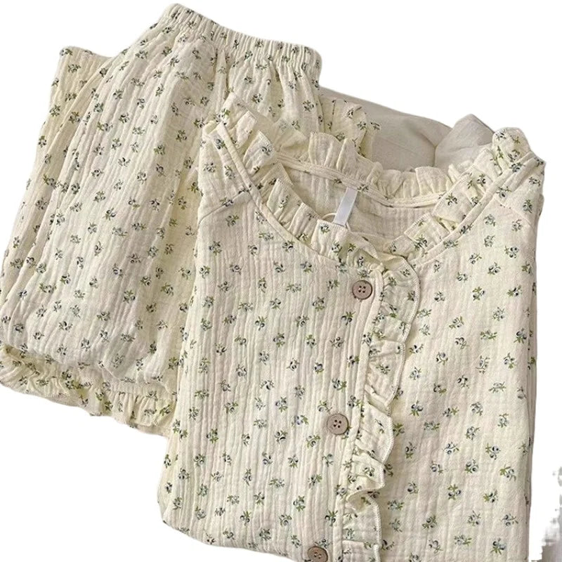 Coquette Soft Floral Ruffled Two-Piece Pajama Set