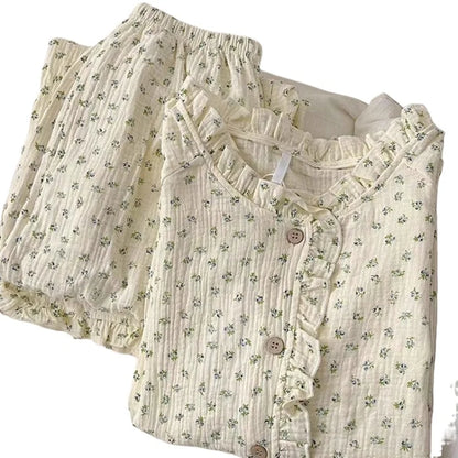 Coquette Soft Floral Ruffled Two-Piece Pajama Set