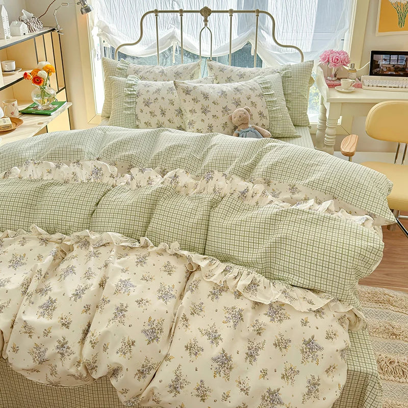Coquette Floral Cotton Lace Bedding Set