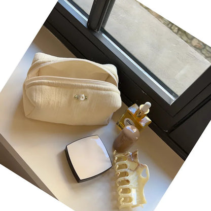 Elegant White Makeup Case with Floral Design