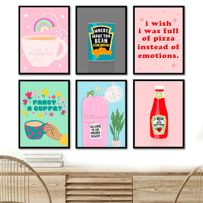 Pink Coffee Cup Abstract Cartoon Art Canvas Print