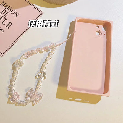 Coquette Pink Floral Charm Beaded Phone Strap Set