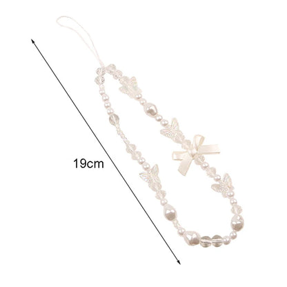 Coquette Cute Crystal Bowknot Pearl Beaded Phone Strap