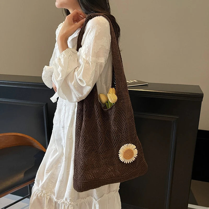 Coquette Crochet Flower Tote Bag