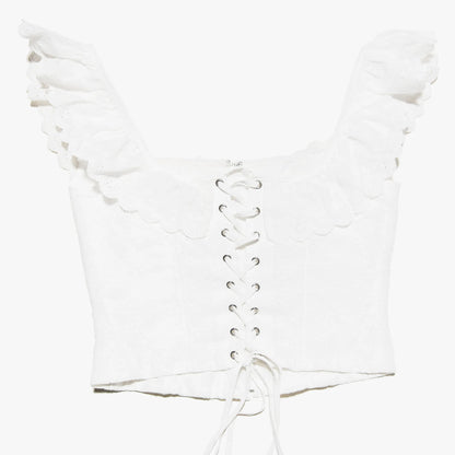 Belle Fleur White Ruffle Corset Crop Top
