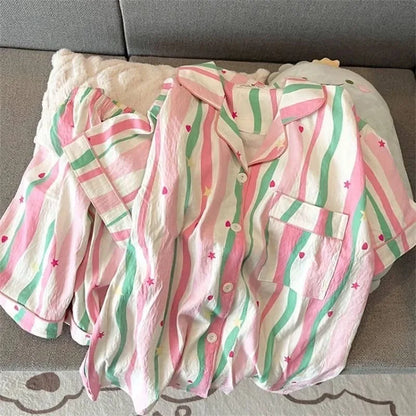 Charming Plaid Pajama Set with Ruffle Accents