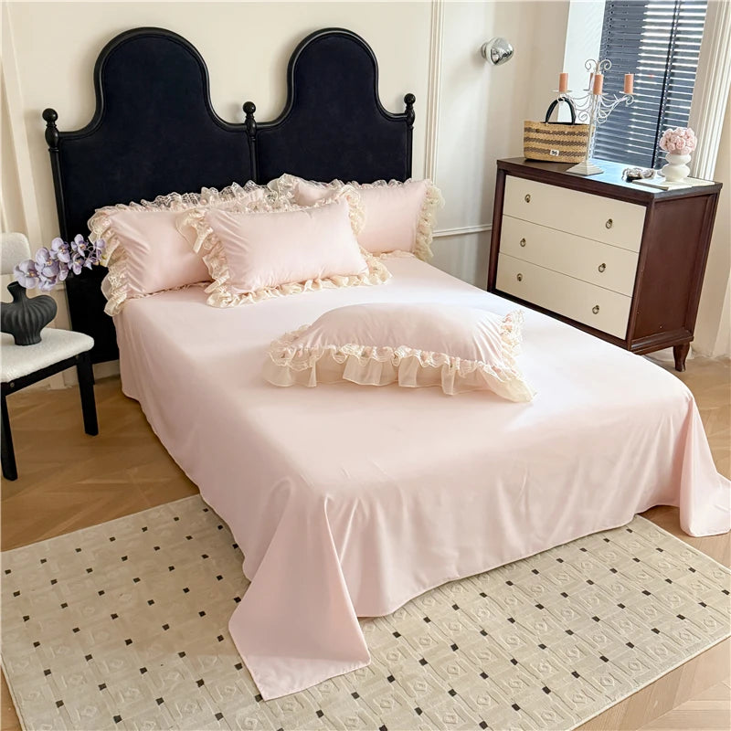 Coquette Dreamy Princess Lace Floral Embroidery Bedding Set
