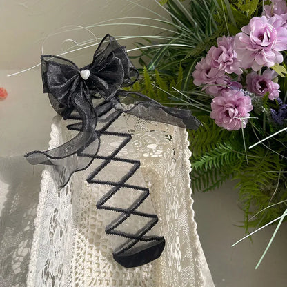 Coquette Sweet Lace Bow Ribbon Calf Socks