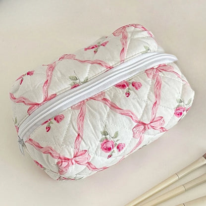 Coquette Floral Puffy Quilted Makeup Bag