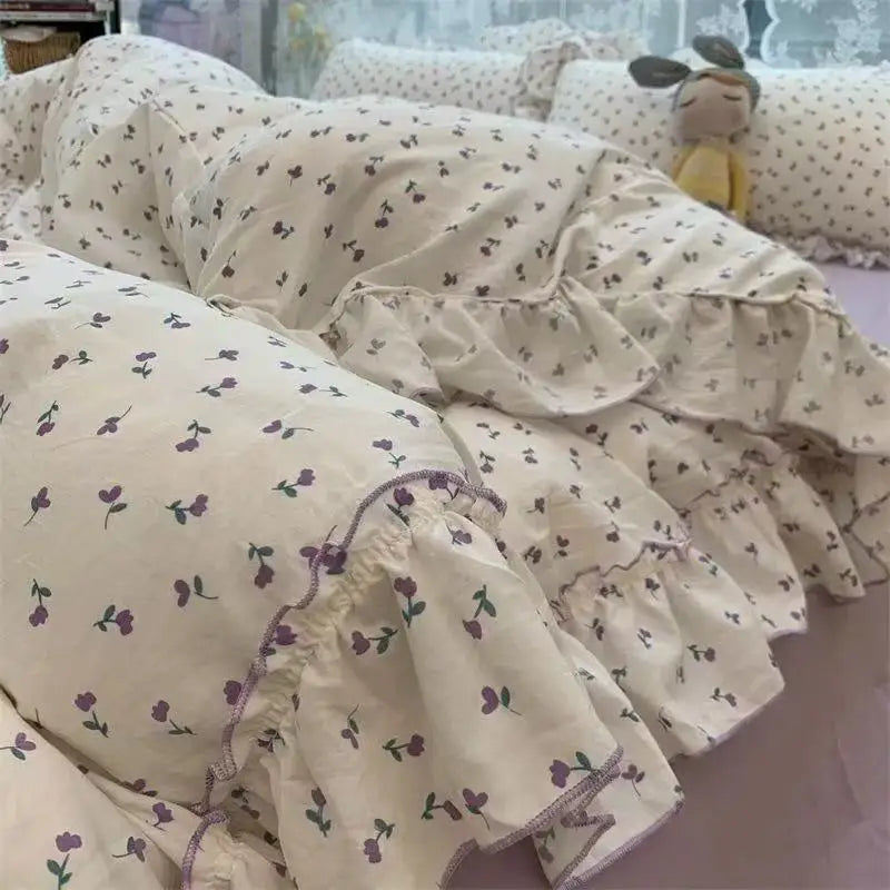 Coquette Vintage Floral Princess Ruffle Lace Bedding Set