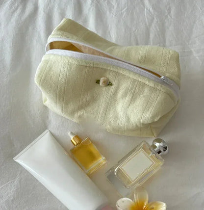Elegant White Makeup Case with Floral Design