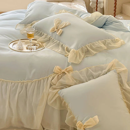 Coquette Blue Ruffle Lace Bow Bedding Set