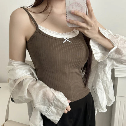Coquette Sweet Lace Bow Knitted Tank Top