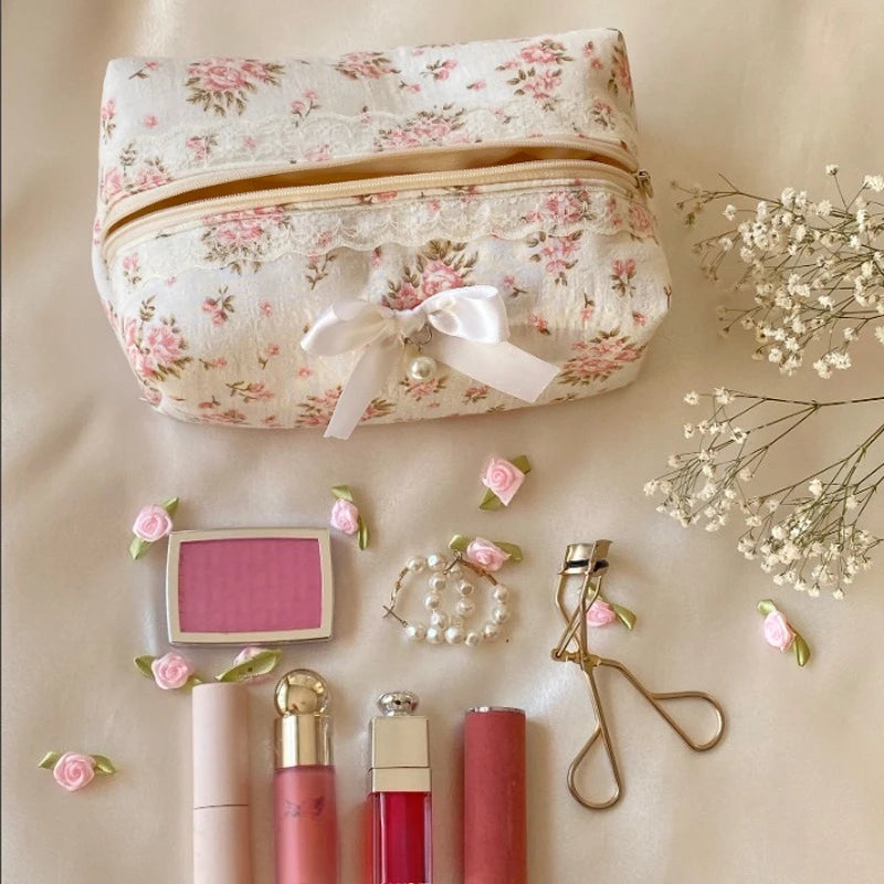 Coquette Sweet Lace Bow Cosmetic Bag