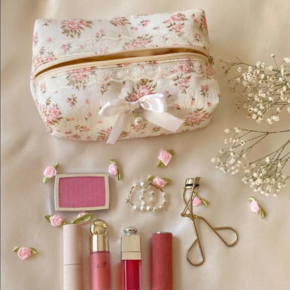 Coquette Sweet Lace Bow Cosmetic Bag