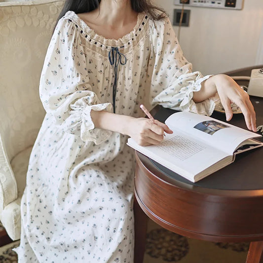 Floral Long Sleeve Nightgown with Ruffle Details