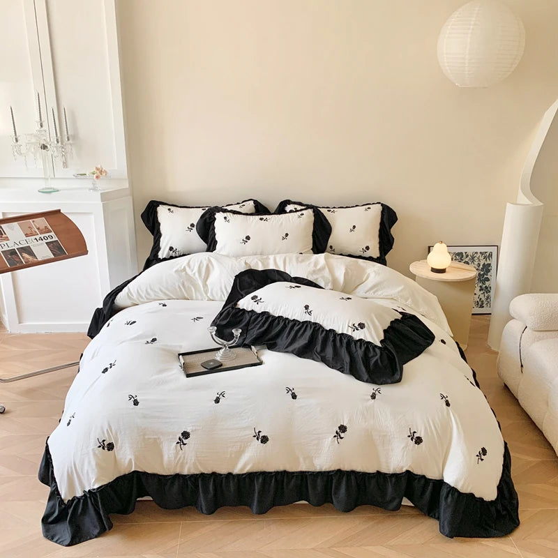 Coquette Twinkle Rose Embroidered Lace Bedding Set