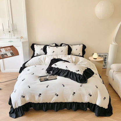 Coquette Twinkle Rose Embroidered Lace Bedding Set