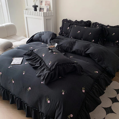 Coquette Twinkle Rose Embroidered Lace Bedding Set