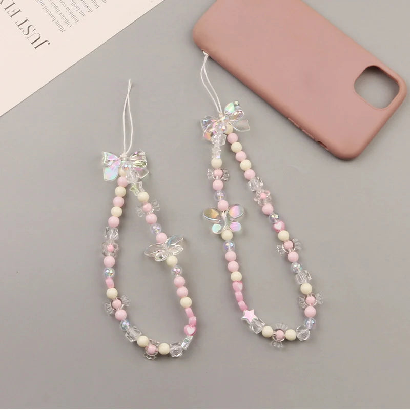 Coquette Cute Crystal Bowknot Pearl Beaded Phone Strap