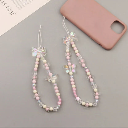 Coquette Cute Crystal Bowknot Pearl Beaded Phone Strap