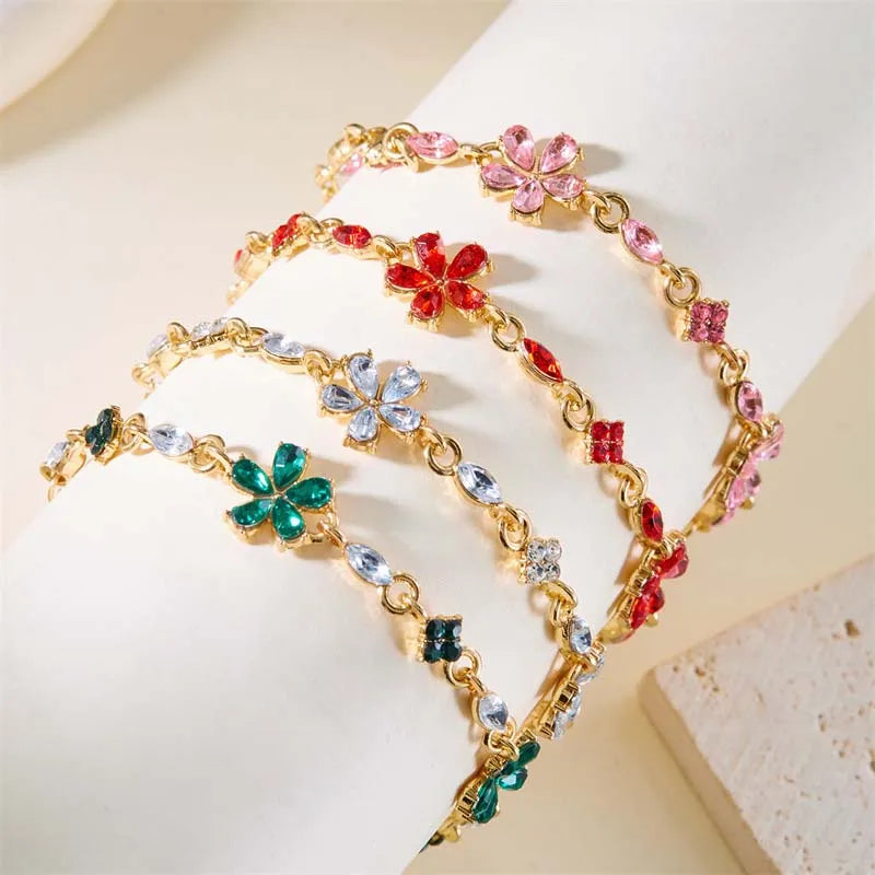 Coquette Luxury Colorful Zircon Flower Bracelet