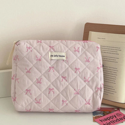 Coquette Pink Bowknot Quilted Cosmetic Bag