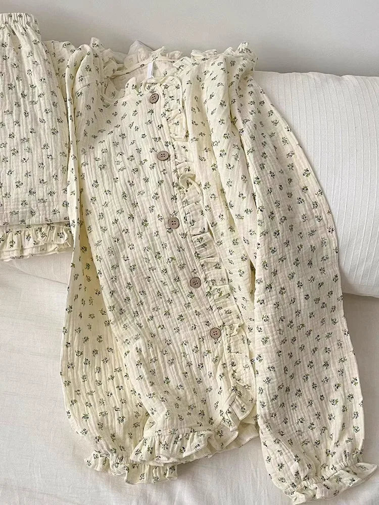 Coquette Soft Floral Ruffled Two-Piece Pajama Set